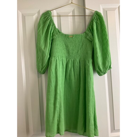Billabong sz Medium 10 Sol Puff sleeve mini Sundress Green NEW - Picture 5 of 6